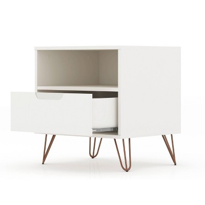 Off-White 1-Drawer Nightstand with Hairpin Legs