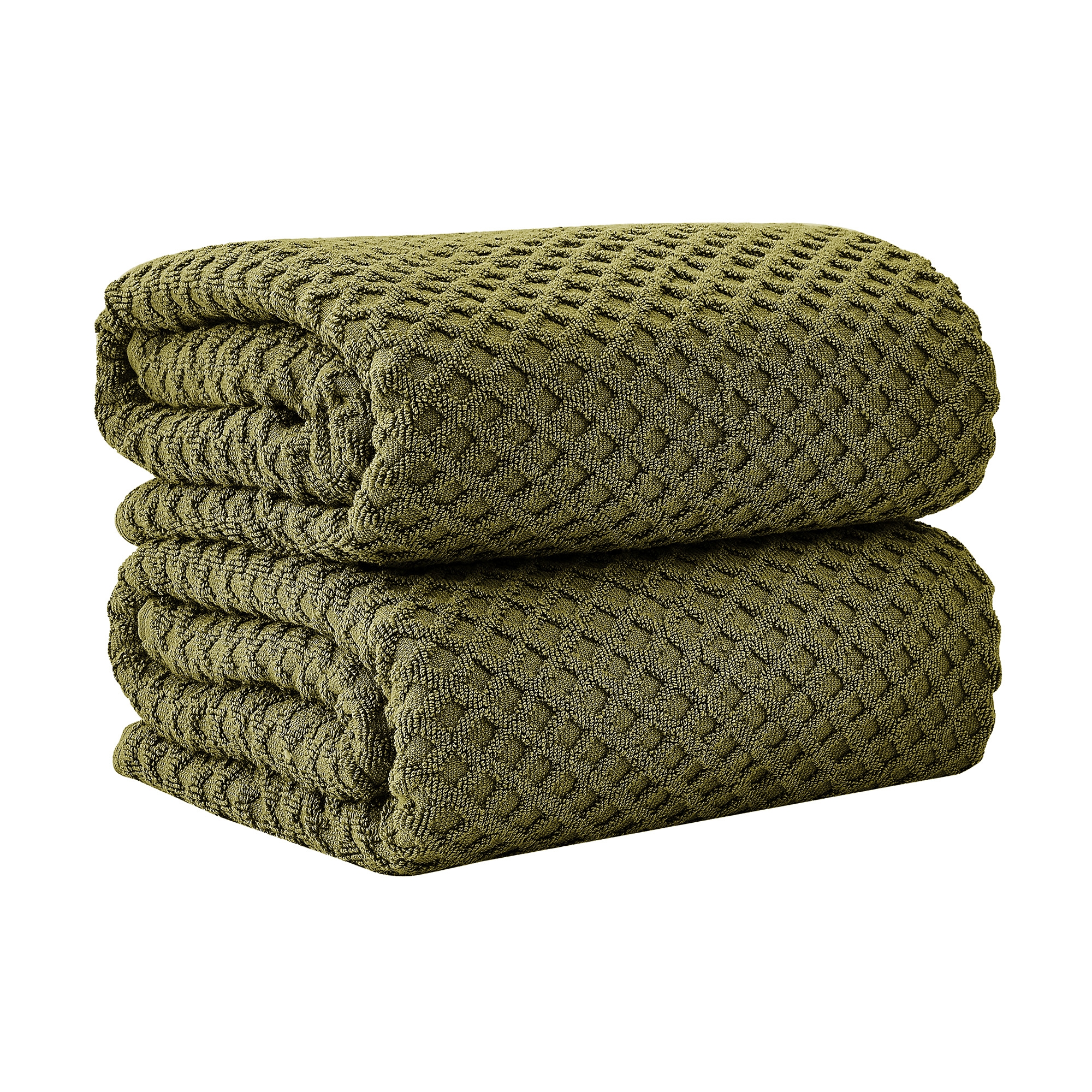 Cotton Quick-Dry Waffle Textured Towels - Great Bay Home (2 Pack Bath Sheets, Olive)