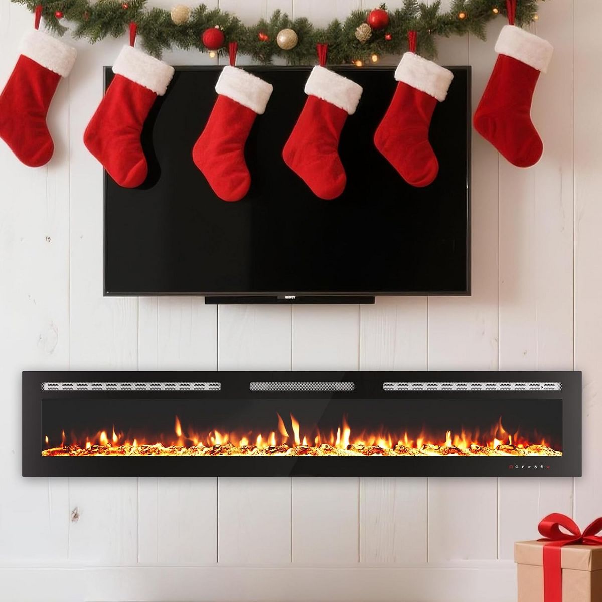 Garvee 60" Wall Mounted Electric Fireplace, WiFi & Alexa Control, 12-Color Flames, 750/1500W Heater, Recessed or Surface Install - thumbnail 7