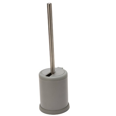 Gray Stainless Steel Toilet Brush Holder with Self-Closing Lid