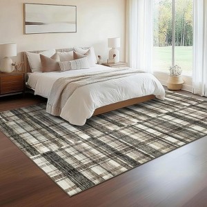 Washable Plaid Area Rug, Non-Slip Low Pile, Stain Resistant,Rustic Soft Carpet for living room, bedroom, office, or dining room - 1 of 4
