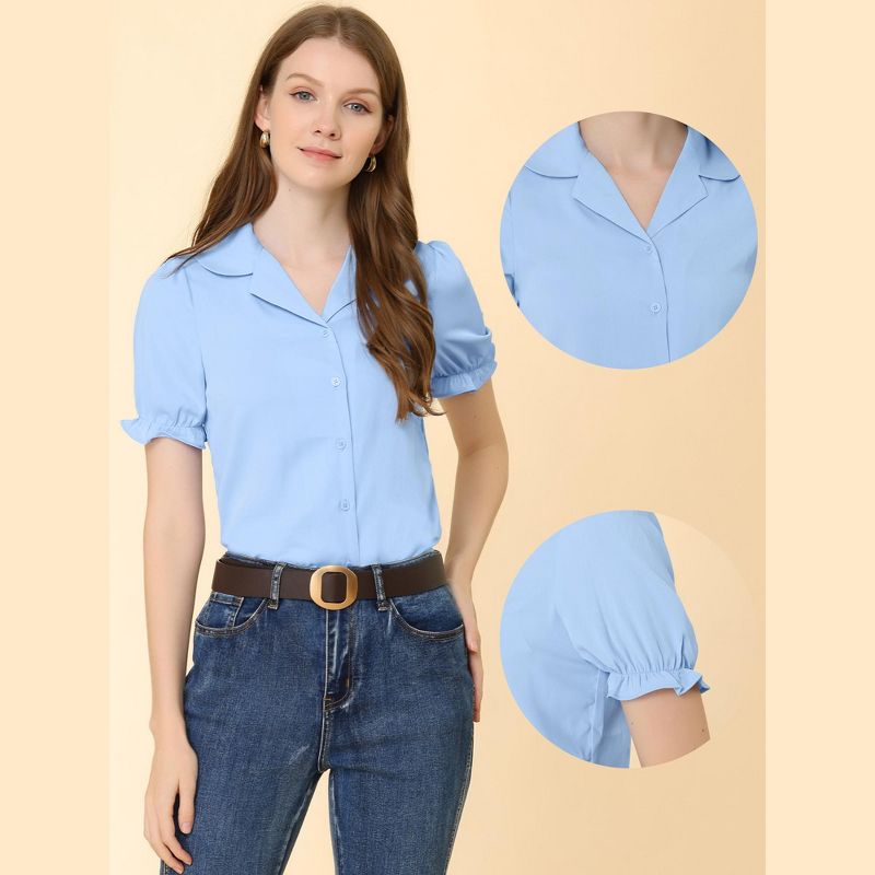 Allegra K Women's Collar Button Front Short Sleeves Work Shirts, 2 of 5
