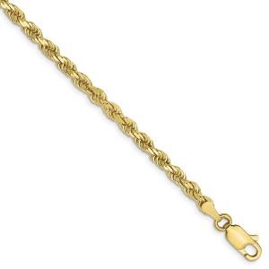 Black Bow Jewelry 3mm 10k Yellow Gold Diamond Cut Solid Rope Chain Bracelet - 1 of 4