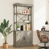 Tall Bookcase with Doors, Farmhouse Storage Open Rack Shelf with Cabinet and Metal Shelf for Home, Office - 4 of 4