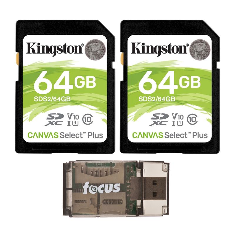 Kingston 64GB SDHC Canvas Select Plus Memory Card (2-Pack) w/ Card Reader Bundle, 1 of 4