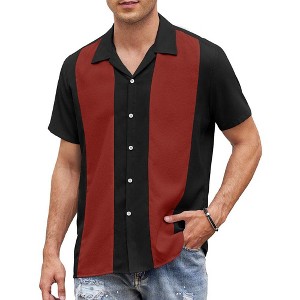 COOFANDY Men's Vintage Bowling Shirt Short Sleeve Button Down Summer Cuba Beach Shirts S-XXXL - 1 of 4
