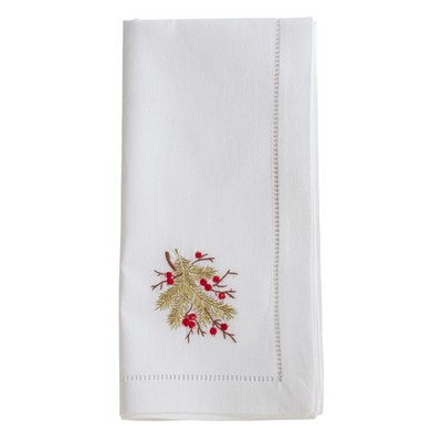 Saro Lifestyle Christmas Table Napkins With Embroidered Berry Branch Design (Set of 6)