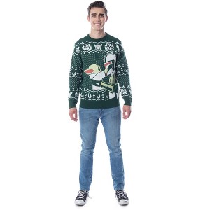 Seven Times Six Disney Star Wars Mens' The Mandalorian Grogu Goodbye Holiday Knit Sweater Green - 1 of 4
