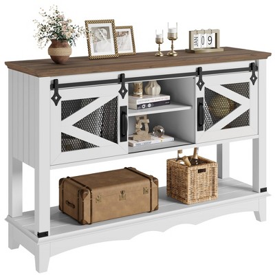 46" Entryway Table with Storage, Farmhouse Foyer Table, White Sofa Table, Wooden Console Table for Living Room
