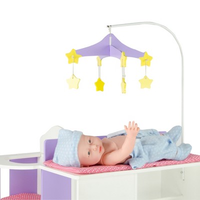 White and Purple Wooden Baby Doll Changing Station with Storage
