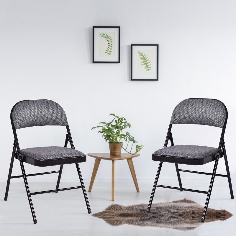 Costway Set of 4 Folding Chairs Fabric Upholstered Padded Seat Metal Frame Home Office, 3 of 7