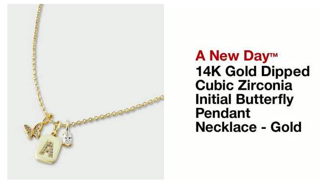 14K Gold Dipped Cubic Zirconia Initial Butterfly Pendant Necklace - A New Day™ Gold, 2 of 6, play video