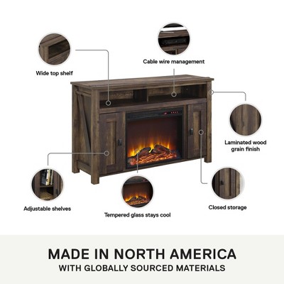 Rustic Brown Electric Fireplace TV Console with Cabinets