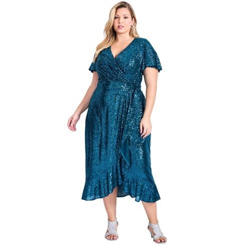 Avenue Women s Plus Size Nina Sequin Wrap Dress 22 24 Emerald Target