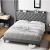 Upholstered Platform Bed w/ Charging Station, Wingback Headboard & Storage Shelf, Linen Fabric, Light Gray (Full/Queen/King) - 2 of 4