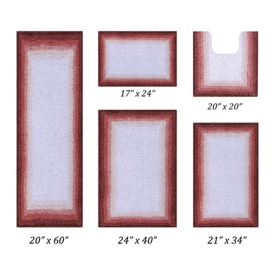 Better Trends Torrent 100% Cotton Tufted Non- Slip Backing 5 Piece Set Bath Rug Set - Rose