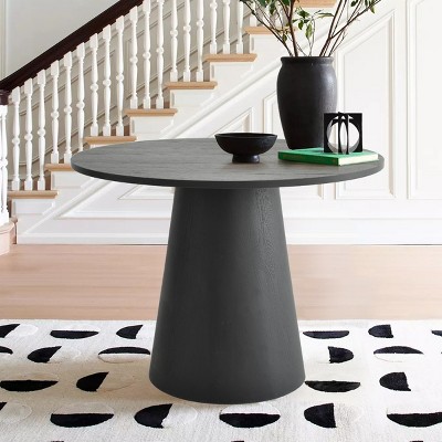 Dwen 35'' Manufactured Wood Foild with Black Grain Paper Round Top Pedestal Dining Table-Maison Boucle