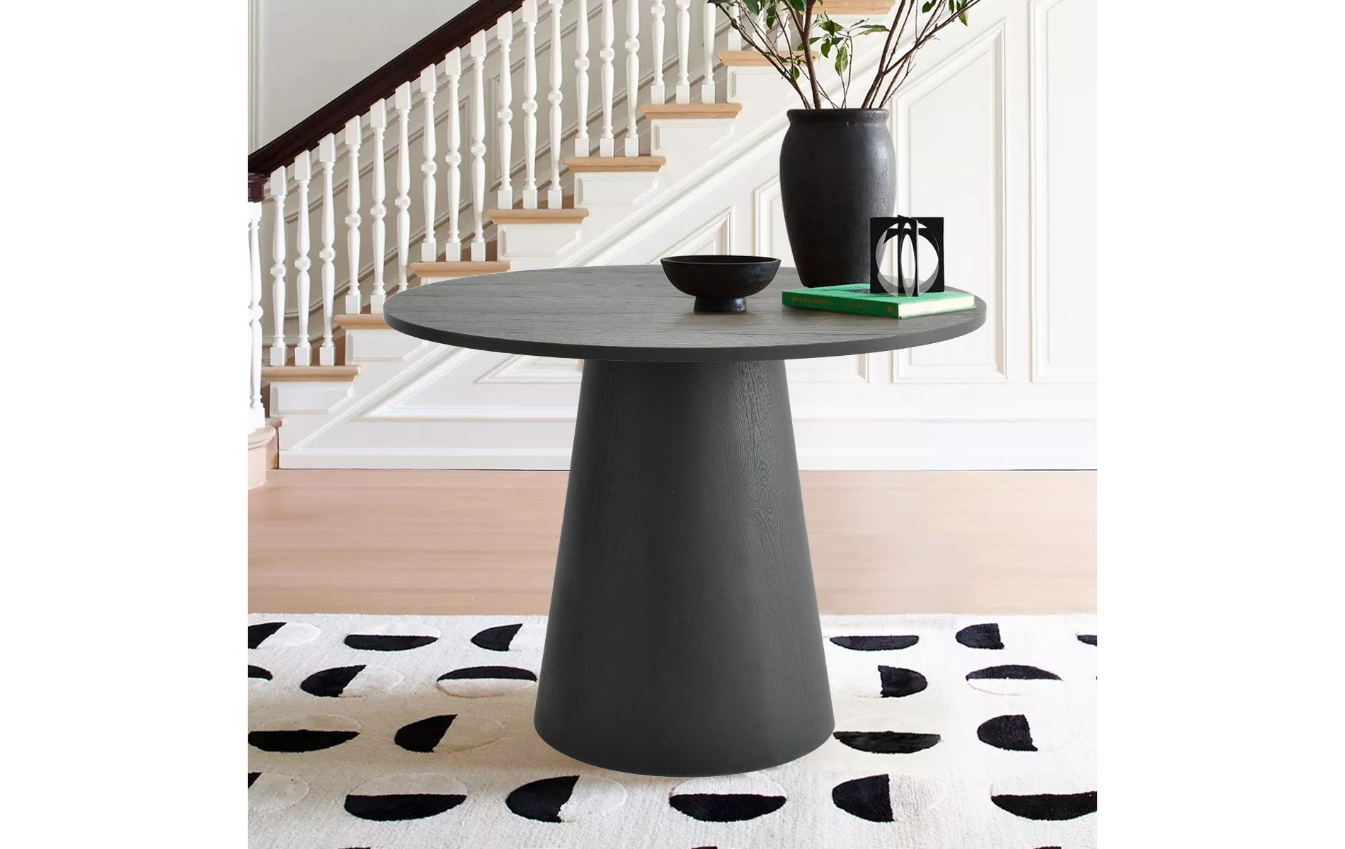 35" Round Pedestal Dining Table, Modern Kitchen Table for 4, Wood Grain Finish, Small Space Friendly-Maison Boucle