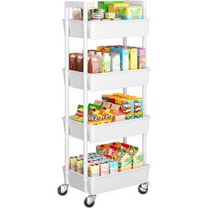 Pipishell 4-Tier Rolling Cart, Lightweight Plastic Organizer with Lockable Wheels & Reinforced Handle for Kitchen, Bathroom, Nursery, White - 1 of 4