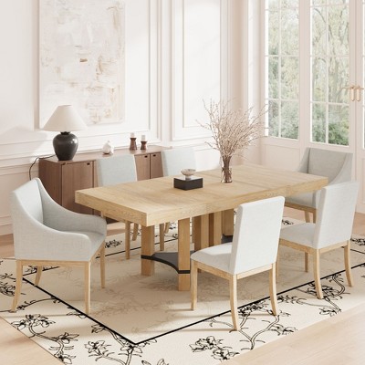 Nicbex Extendable Dining Table Set for 6 Wood Kitchen Table Set with 2 Arm Chairs and 4 Armless Chairs for Living Room, Kitchen, Dining Room Restaurant