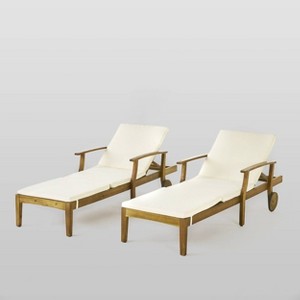 Perla 2pk Acacia Wood Chaise Lounge: Mobile Patio Furniture, Weather-Resistant - Christopher Knight Home - 1 of 4