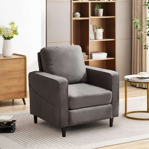 CAVINAS Linen Accent Chair with Mid-Height Backrest,Mid-Century Upholstered Living Room Chairs,Reading Chairs for Living Room - 1 of 4