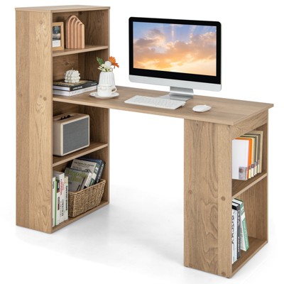 Tangkula 48 Inch Computer Desk with Bookshelf 3-in-1 Home office Desk with 4-Tier Bookcase & CPU Stand Space-saving Reversible Writing Desk Black/White