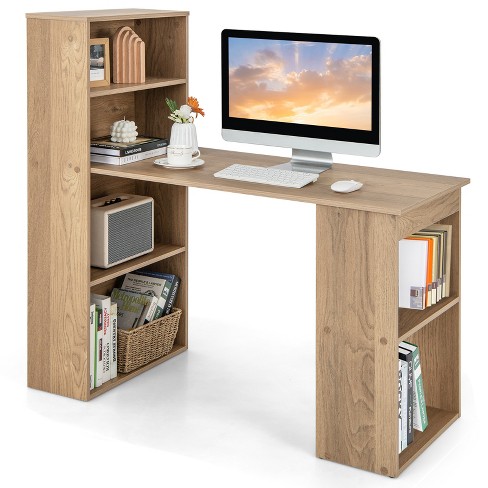 Tangkula White Computer Desk With Storage Wood Modern Writing Desk