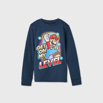 Boys Nintendo Mario Get On My Level Graphic T Shirt Blue Xl Target - blue halloween shirt roblox