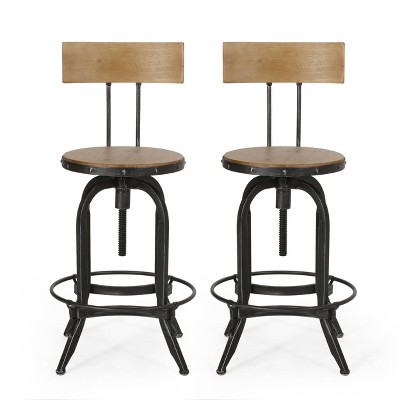 2pc Ximen Modern Industrial Firwood Adjustable Height Swivel Counter Height Barstools Natural/Black Brushed Silver - Christopher Knight Home