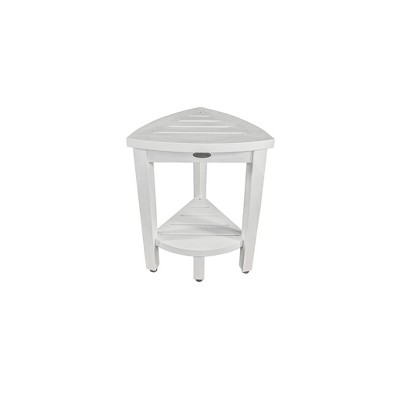 Adjustable White Teak Wood Corner Shower Bench with Shelf