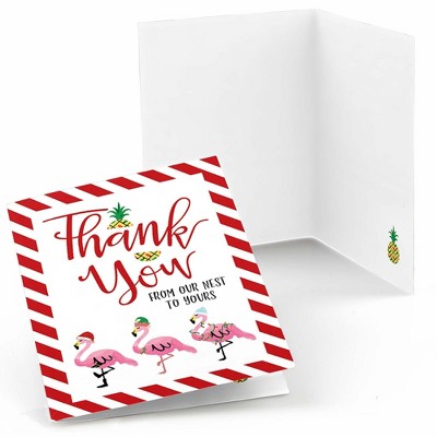 Big Dot of Happiness Flamingle Bells - Tropical Flamingo Christmas Party Thank You Cards (8 Count)