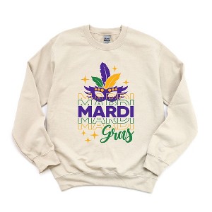 Simply Sage Market Women's Graphic Sweatshirt Mardi Gras Mask Sparkle - 1 of 2