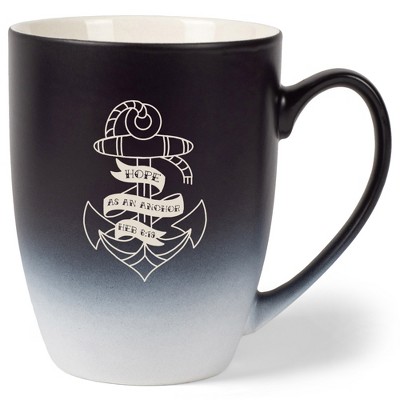 100 North Nautical 10 Ounce Black and White Two Toned Ombre, Comfortably Fits Your Hands, Ceramic Tea Coffee Cup Mug, Hope As An Anchor