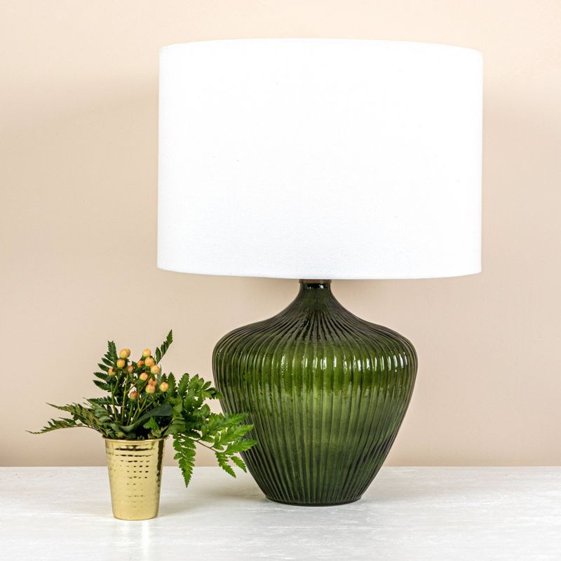 Storied Home Green Glass Table Lamp with White Drum Shade, 2 of 10