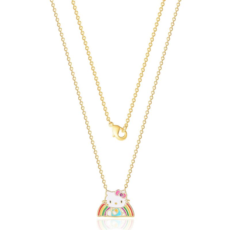 Sanrio Hello Kitty Yellow Gold Plated Crystal Hello Kitty Rainbow Necklace - 18'' Chain, Officially Licensed Authentic, 3 of 5