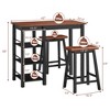 Costway 3-Piece Counter Height Dining Table Set w/2 Saddle Stools&Storage Shelves Walnut - 3 of 4