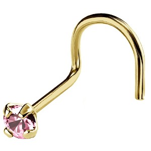 Jewelry Avalanche 22G 14K Gold Nose Screw Nose Stud with Pink Tourmaline Gemstone - 1 of 2