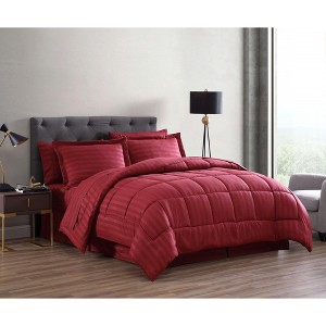 Kate Aurora All Season Hotel Dobby Stripe 8 Piece Bed in a Bag Comforter & Sheets Set - 1 of 4