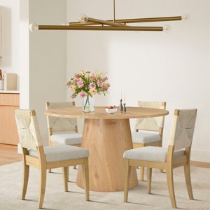 5-Pcs Dining Set for Small Space ,Wood Round Dining Table & Upholstered Dining Chairs with Wood Legs & Woven Back for Dining Room-Tanpinhause - 1 of 4