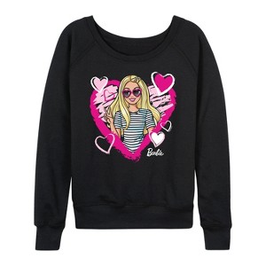Women's - Barbie - Sketchy Hearts Barbie Lightweight French Terry Wide Neck Long Sleeve Graphic Shirt - 1 of 4