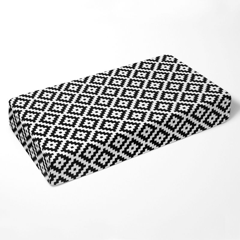 Bacati - Black Aztec Print Diamonds 100 percent Cotton Universal Baby US Standard Crib or Toddler Bed Fitted Sheet, 3 of 7