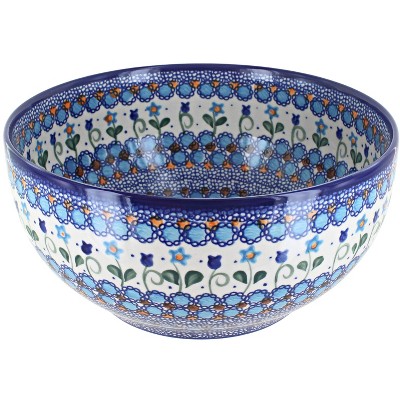 Blue Rose Polish Pottery  Flowering Peacock Large Mixing Bowl