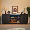 64-Inch Wavy TV Stand Cabinet,Modern MDF Sideboard Cabinet with Glass Doors for Living Room,Wooden Vertical Stripe Storage Cabinet-Coolbibila - 2 of 4