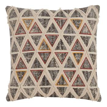 Saro Lifestyle Triangle Embroidered Pillow - Down Filled, 18" Square, Multi