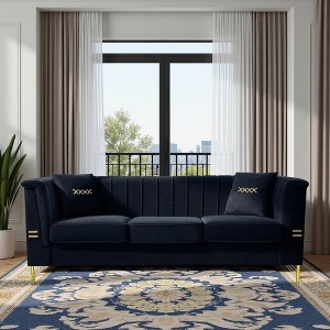 GDFStudio Tilo 83'' Mid-Century Modern 3-Seater Velvet Upholstered Sofa with 2 Pillows and Chesterfield Charm - 1 of 4