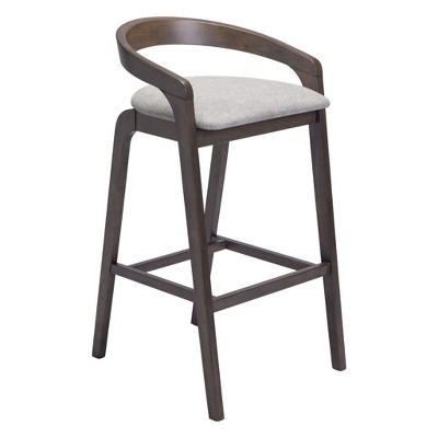 HomeRoots Set of Two 31" Gray and Espresso Fabric and Solid Wood Low Back Bar Height Bar Chairs