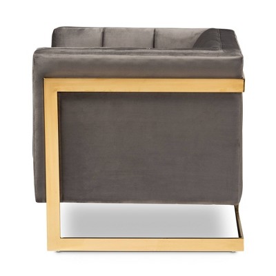 Luxe Grey Velvet Armchair with Gold Metal Frame