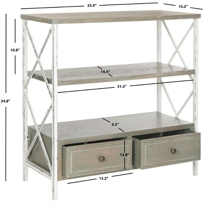 Transitional Ash Grey and White Smoke Metal-Wood Console with Dual Storage