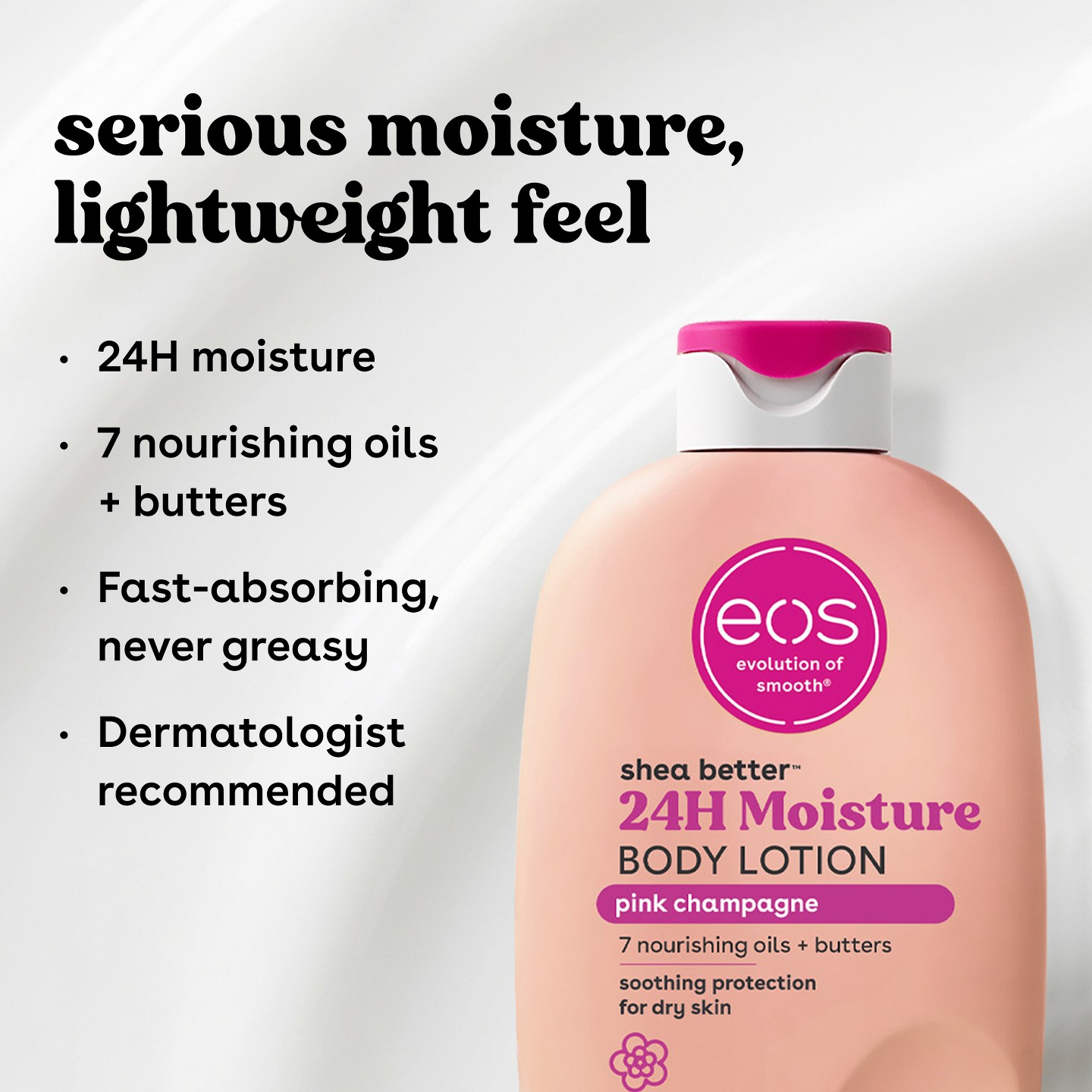 Увлажняющий лосьон для тела eos Shea Better 24H, Pink Champagne, 16 oz, цвет: Розовый — фото 5